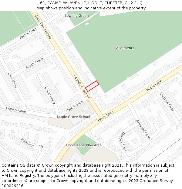 61, CANADIAN AVENUE, HOOLE, CHESTER, CH2 3HQ: Location map and indicative extent of plot
