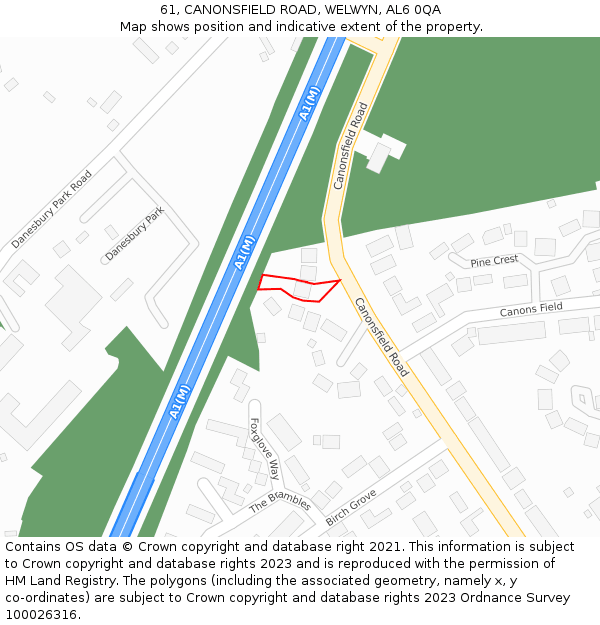 61, CANONSFIELD ROAD, WELWYN, AL6 0QA: Location map and indicative extent of plot