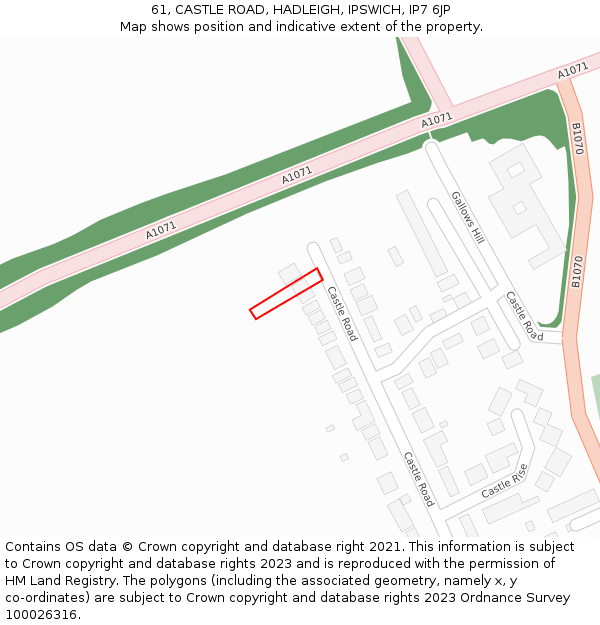 61, CASTLE ROAD, HADLEIGH, IPSWICH, IP7 6JP: Location map and indicative extent of plot