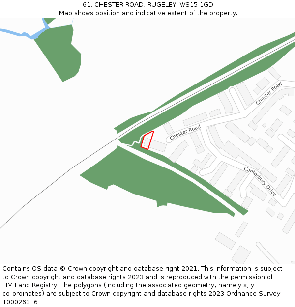 61, CHESTER ROAD, RUGELEY, WS15 1GD: Location map and indicative extent of plot