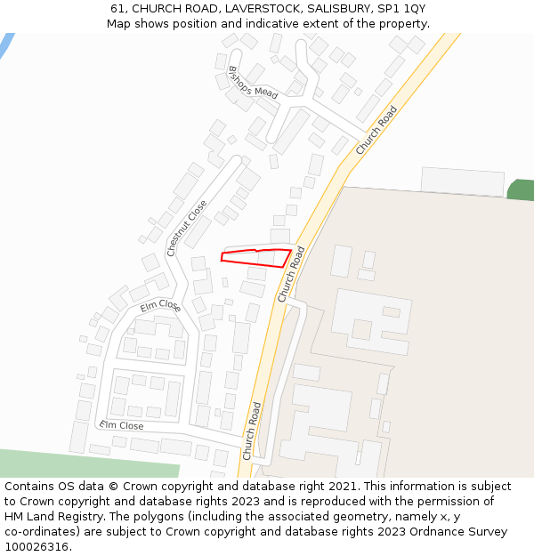 61, CHURCH ROAD, LAVERSTOCK, SALISBURY, SP1 1QY: Location map and indicative extent of plot