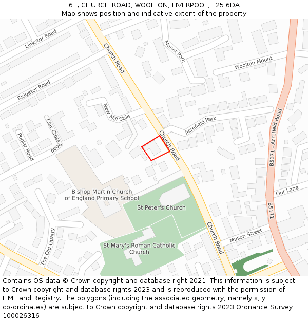 61, CHURCH ROAD, WOOLTON, LIVERPOOL, L25 6DA: Location map and indicative extent of plot