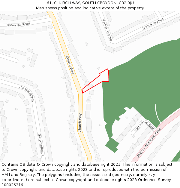 61, CHURCH WAY, SOUTH CROYDON, CR2 0JU: Location map and indicative extent of plot