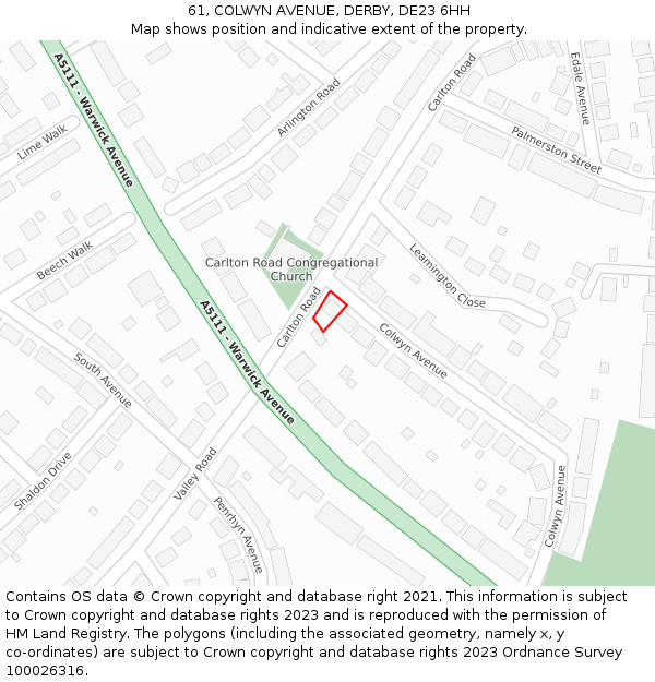 61, COLWYN AVENUE, DERBY, DE23 6HH: Location map and indicative extent of plot