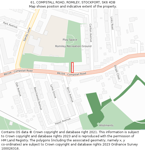 61, COMPSTALL ROAD, ROMILEY, STOCKPORT, SK6 4DB: Location map and indicative extent of plot