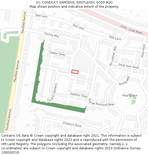 61, CONDUCT GARDENS, EASTLEIGH, SO50 9QG: Location map and indicative extent of plot