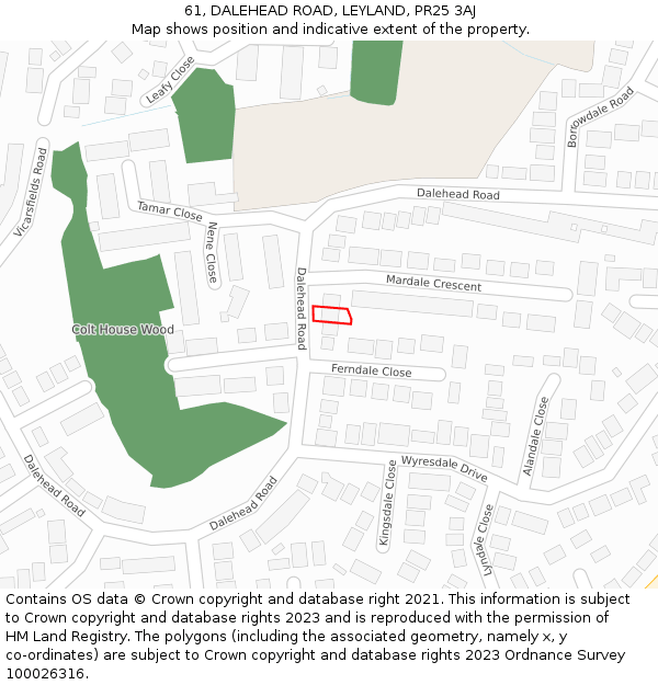 61, DALEHEAD ROAD, LEYLAND, PR25 3AJ: Location map and indicative extent of plot