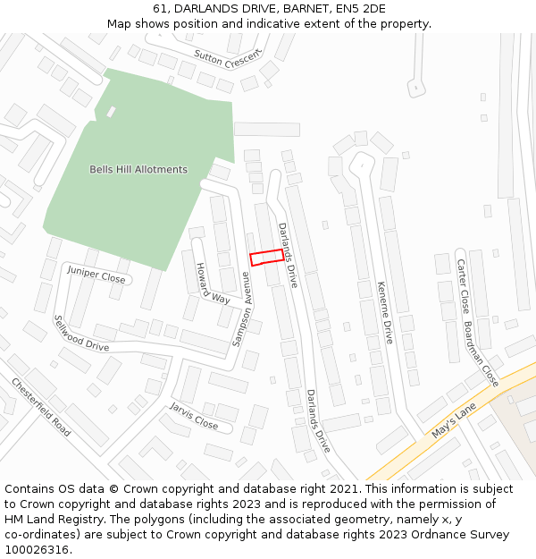 61, DARLANDS DRIVE, BARNET, EN5 2DE: Location map and indicative extent of plot