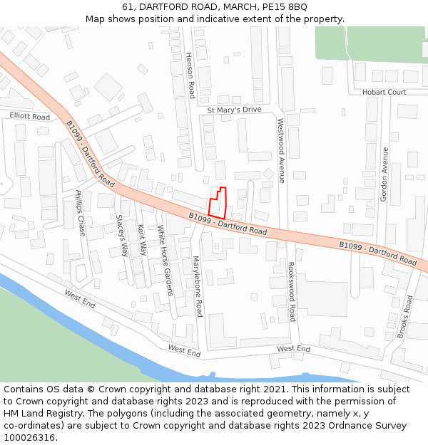 61, DARTFORD ROAD, MARCH, PE15 8BQ: Location map and indicative extent of plot