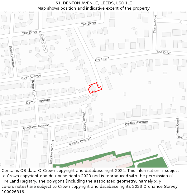 61, DENTON AVENUE, LEEDS, LS8 1LE: Location map and indicative extent of plot
