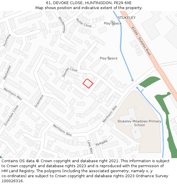 61, DEVOKE CLOSE, HUNTINGDON, PE29 6XE: Location map and indicative extent of plot