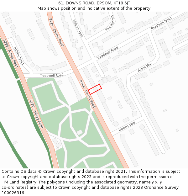 61, DOWNS ROAD, EPSOM, KT18 5JT: Location map and indicative extent of plot