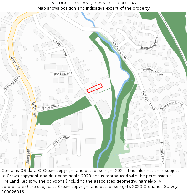 61, DUGGERS LANE, BRAINTREE, CM7 1BA: Location map and indicative extent of plot