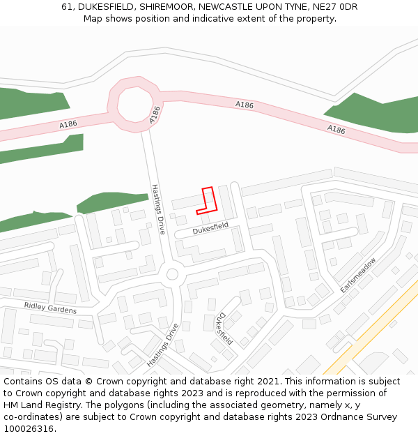 61, DUKESFIELD, SHIREMOOR, NEWCASTLE UPON TYNE, NE27 0DR: Location map and indicative extent of plot