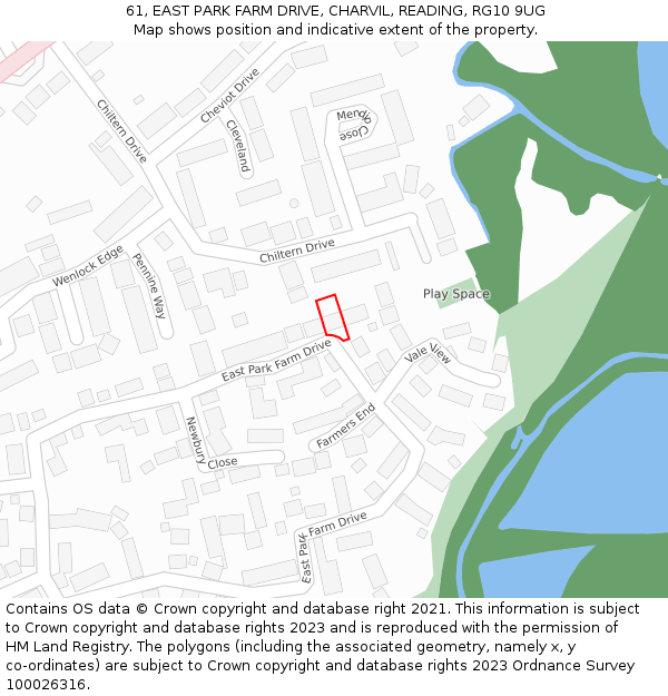 61, EAST PARK FARM DRIVE, CHARVIL, READING, RG10 9UG: Location map and indicative extent of plot