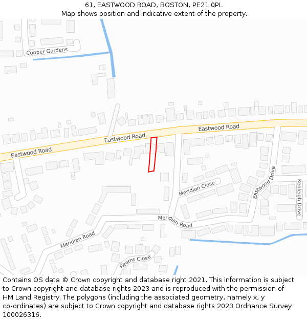 61, EASTWOOD ROAD, BOSTON, PE21 0PL: Location map and indicative extent of plot
