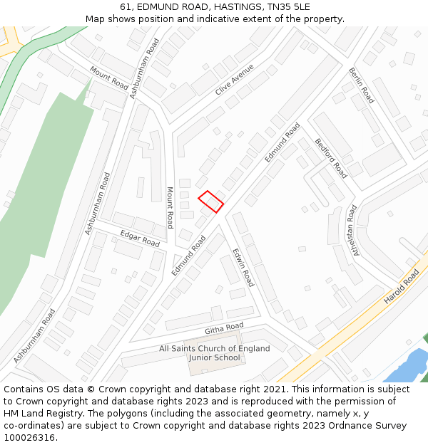 61, EDMUND ROAD, HASTINGS, TN35 5LE: Location map and indicative extent of plot