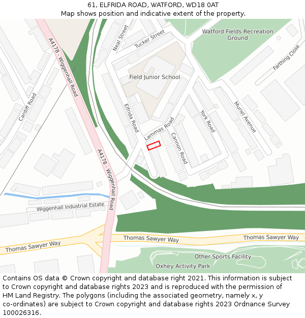 61, ELFRIDA ROAD, WATFORD, WD18 0AT: Location map and indicative extent of plot