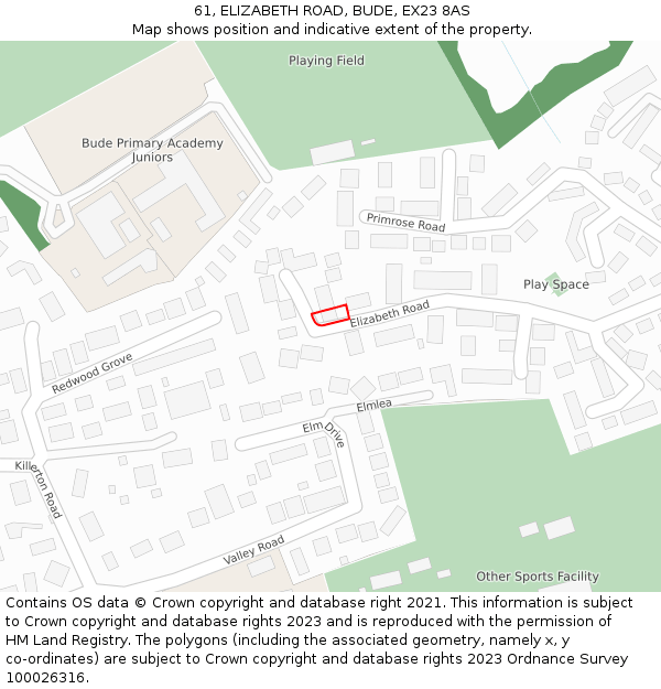 61, ELIZABETH ROAD, BUDE, EX23 8AS: Location map and indicative extent of plot
