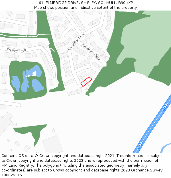61, ELMBRIDGE DRIVE, SHIRLEY, SOLIHULL, B90 4YP: Location map and indicative extent of plot