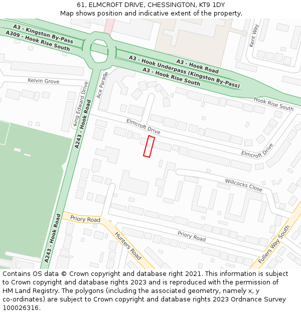 61, ELMCROFT DRIVE, CHESSINGTON, KT9 1DY: Location map and indicative extent of plot