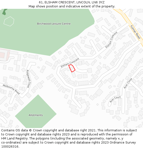 61, ELSHAM CRESCENT, LINCOLN, LN6 3YZ: Location map and indicative extent of plot