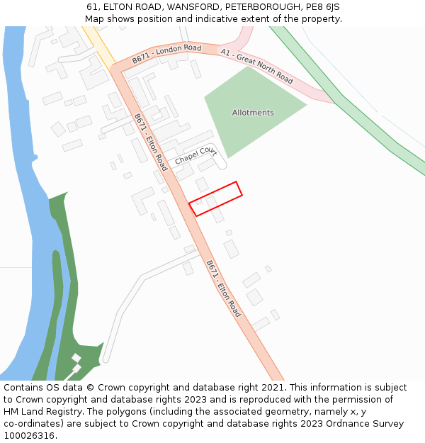 61, ELTON ROAD, WANSFORD, PETERBOROUGH, PE8 6JS: Location map and indicative extent of plot