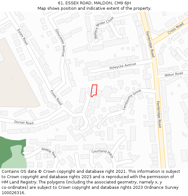 61, ESSEX ROAD, MALDON, CM9 6JH: Location map and indicative extent of plot
