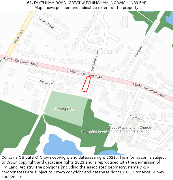 61, FAKENHAM ROAD, GREAT WITCHINGHAM, NORWICH, NR9 5AE: Location map and indicative extent of plot