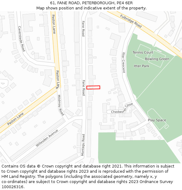 61, FANE ROAD, PETERBOROUGH, PE4 6ER: Location map and indicative extent of plot