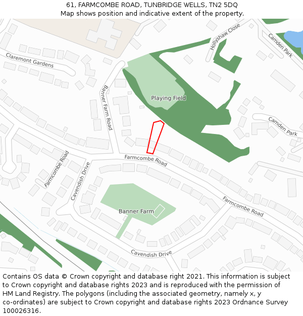 61, FARMCOMBE ROAD, TUNBRIDGE WELLS, TN2 5DQ: Location map and indicative extent of plot