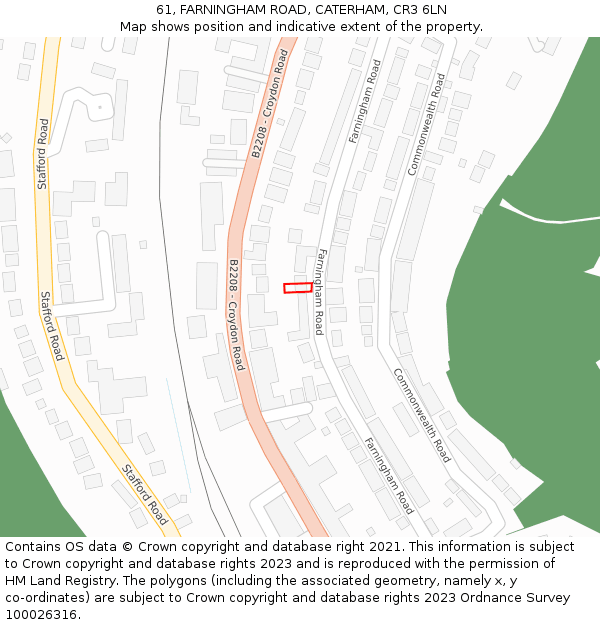 61, FARNINGHAM ROAD, CATERHAM, CR3 6LN: Location map and indicative extent of plot