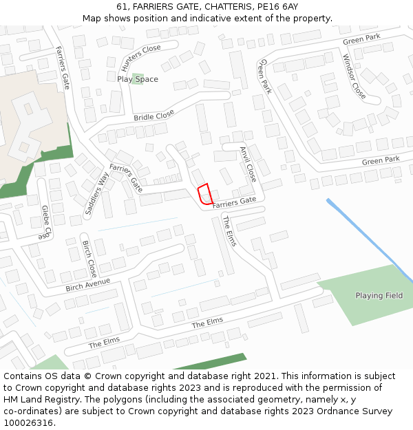 61, FARRIERS GATE, CHATTERIS, PE16 6AY: Location map and indicative extent of plot