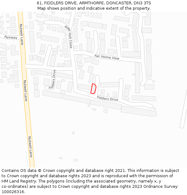 61, FIDDLERS DRIVE, ARMTHORPE, DONCASTER, DN3 3TS: Location map and indicative extent of plot