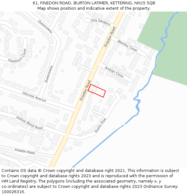 61, FINEDON ROAD, BURTON LATIMER, KETTERING, NN15 5QB: Location map and indicative extent of plot