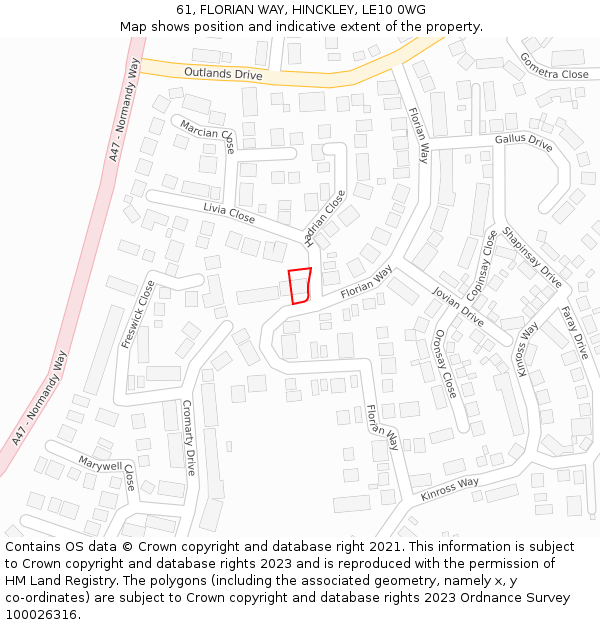 61, FLORIAN WAY, HINCKLEY, LE10 0WG: Location map and indicative extent of plot