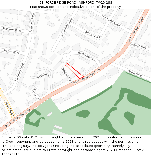 61, FORDBRIDGE ROAD, ASHFORD, TW15 2SS: Location map and indicative extent of plot