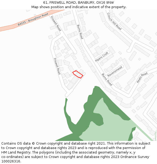 61, FRISWELL ROAD, BANBURY, OX16 9NW: Location map and indicative extent of plot