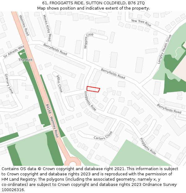 61, FROGGATTS RIDE, SUTTON COLDFIELD, B76 2TQ: Location map and indicative extent of plot