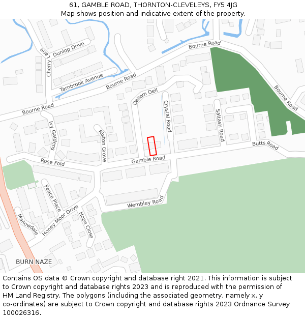 61, GAMBLE ROAD, THORNTON-CLEVELEYS, FY5 4JG: Location map and indicative extent of plot