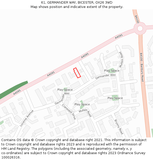 61, GERMANDER WAY, BICESTER, OX26 3WD: Location map and indicative extent of plot