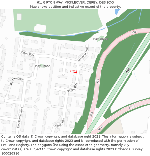 61, GIRTON WAY, MICKLEOVER, DERBY, DE3 9DG: Location map and indicative extent of plot