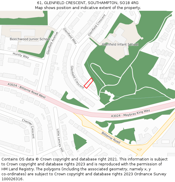 61, GLENFIELD CRESCENT, SOUTHAMPTON, SO18 4RG: Location map and indicative extent of plot