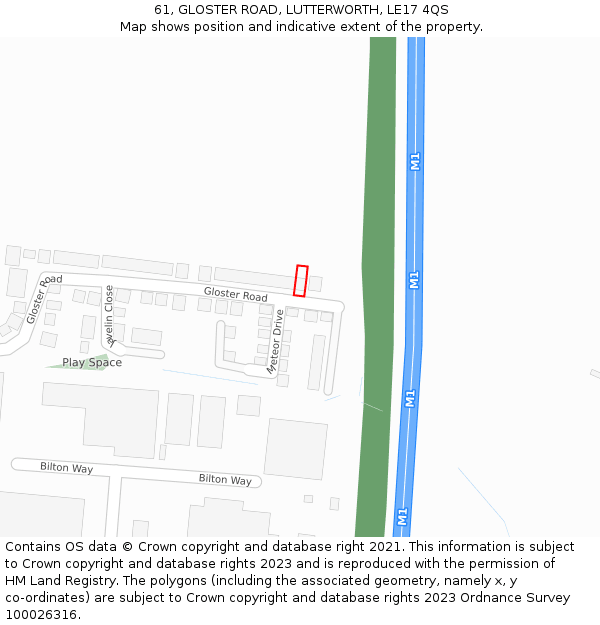 61, GLOSTER ROAD, LUTTERWORTH, LE17 4QS: Location map and indicative extent of plot