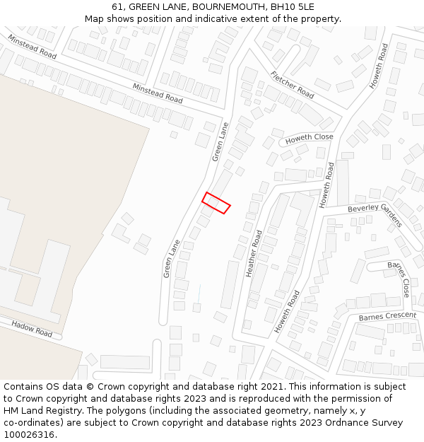 61, GREEN LANE, BOURNEMOUTH, BH10 5LE: Location map and indicative extent of plot