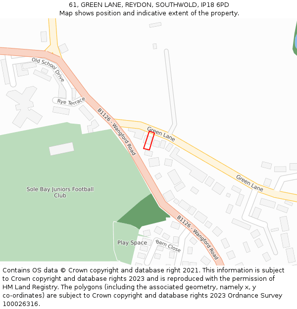 61, GREEN LANE, REYDON, SOUTHWOLD, IP18 6PD: Location map and indicative extent of plot