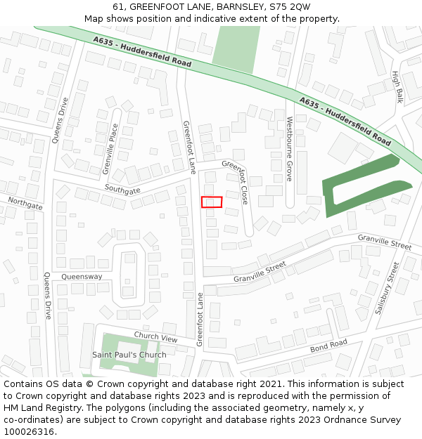 61, GREENFOOT LANE, BARNSLEY, S75 2QW: Location map and indicative extent of plot
