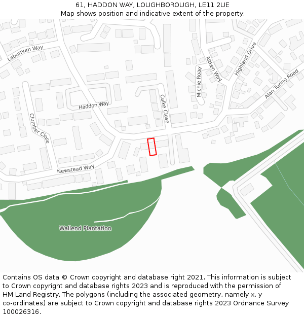 61, HADDON WAY, LOUGHBOROUGH, LE11 2UE: Location map and indicative extent of plot