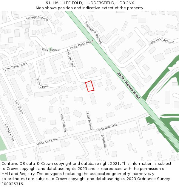 61, HALL LEE FOLD, HUDDERSFIELD, HD3 3NX: Location map and indicative extent of plot
