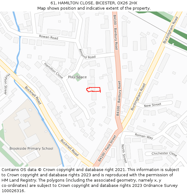 61, HAMILTON CLOSE, BICESTER, OX26 2HX: Location map and indicative extent of plot